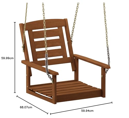 Furinno Tioman Hardwood Hanging Porch Swing with Stand in Teak Oil, Natural