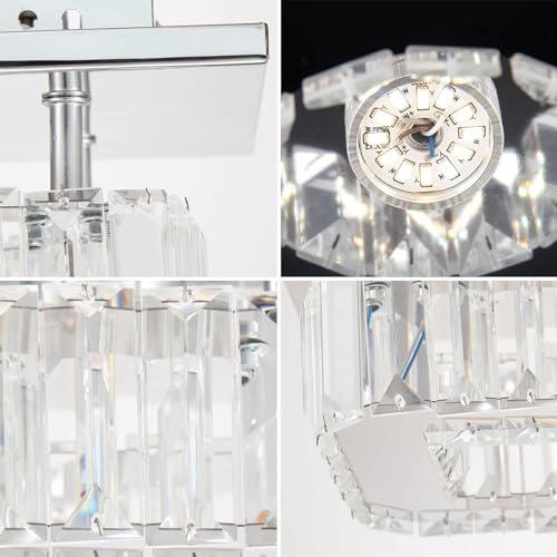 diisunbihuo Mini Crystal Chandelier Big Crystal Ceiling Lamp Square LED Pendant Light for Hallway Bedroom Dining Room (Dimmable)