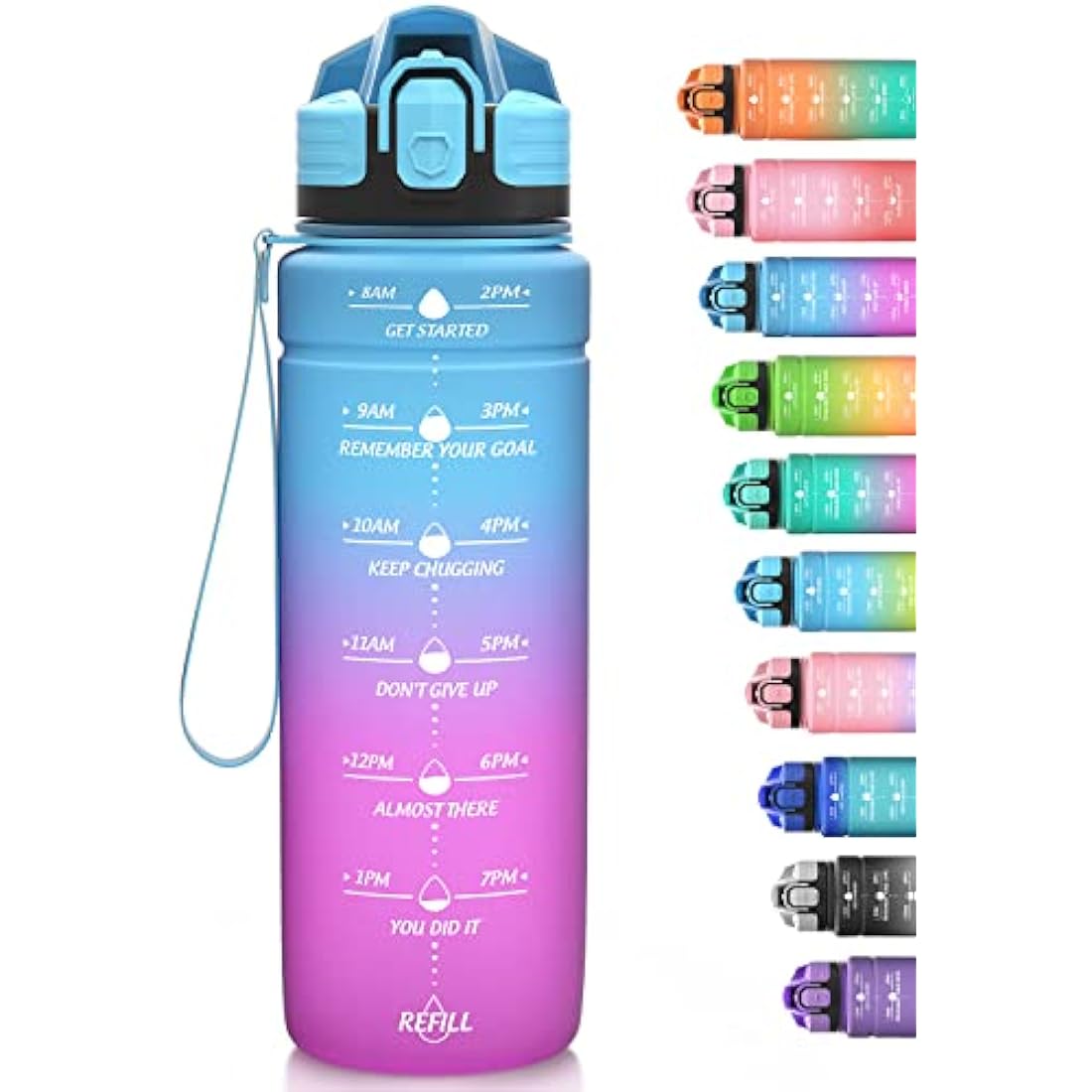 Niggeey 500ml & 700ml & 1000ml Motivational Water Bottle with Time Marker, Sports Water Bottles, Leak Proof BPA Free Tritan Drink Bottle for Kids, Men, Women, Running, Cycling, School, Gym and Sport