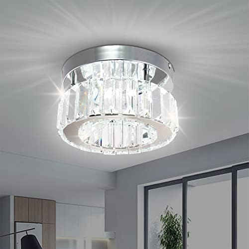 diisunbihuo Mini Crystal Chandelier Big Crystal Ceiling Lamp Round LED Pendant Light for Hallway Stairecase (Cool White)