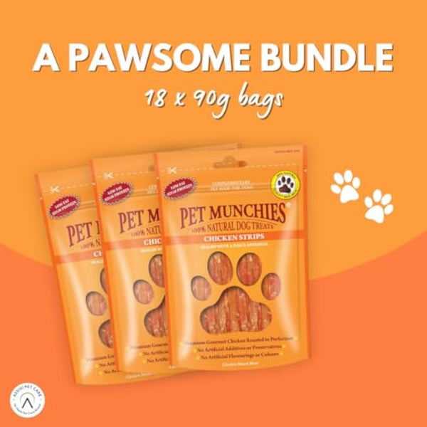 Pet Munchies Chicken Strips Dog Treats Bumper Pack, Dog Chews with Natural Real Meat, Low in Fat and High in Protein (18 x 90g)