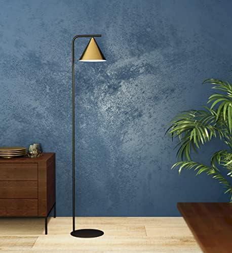 EGLO Floor lamp Narices, minimalist standing light made of brushed brass metal, golden and black living room lighting with foot switch, E27 socket