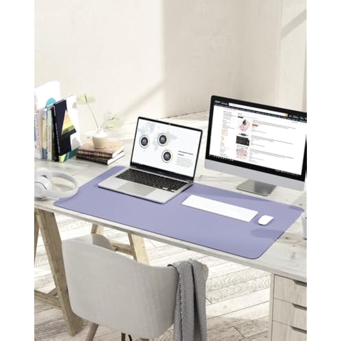 YSAGi Non-Slip Desk Pad, Waterproof PVC Leather Desk Table Protector, Ultra Thin Large Mouse Pad, Easy Clean Laptop Desk Writing Mat for Office Work/Home/Decor (90 x 43 cm, Lavender)