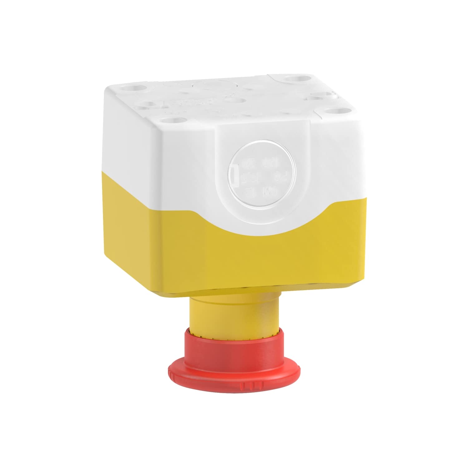 Schneider Electric Control station, plastic, yellow lid, 1 red mushroom push button Ø40, key release, 1 NO + 2 NC