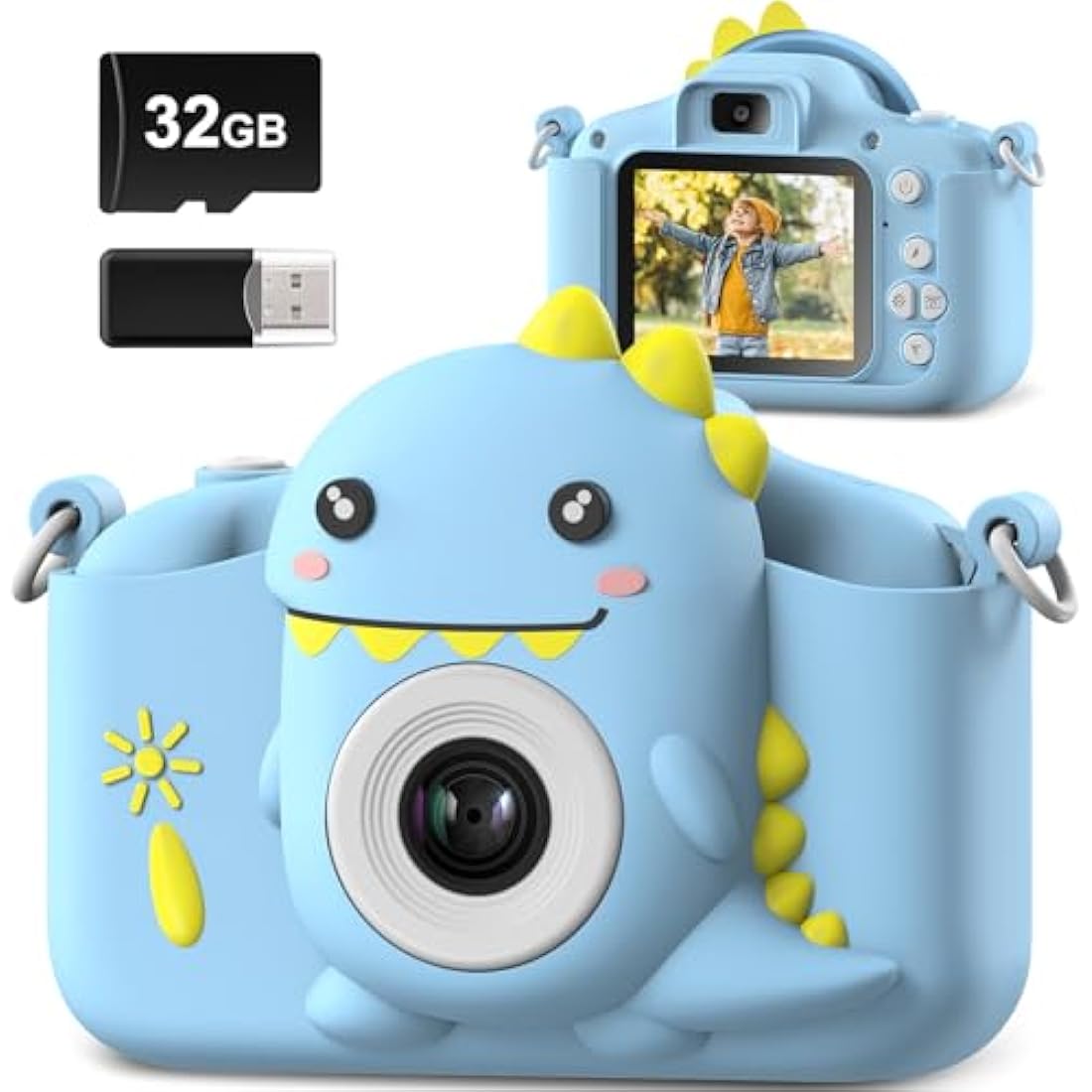 Hangrui Kids Camera, 20MP Kids Digital Dual Lens Cameras with Silicone Case 2.0 Inch IPS Screen 1080P Video Camcorder, 32GB Card,Shockproof Childrens Camera Toy for Boys & Girls Age 3-12(Blue)
