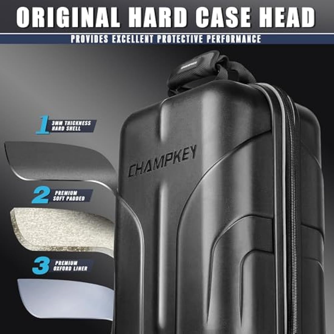 CHAMPKEY Golf Travel Bag Flight with Wheels | With Sturdy Plastic Hard Case Top | Premium Oxford Fabric Golf Bag - High Performance Bag Travel Case