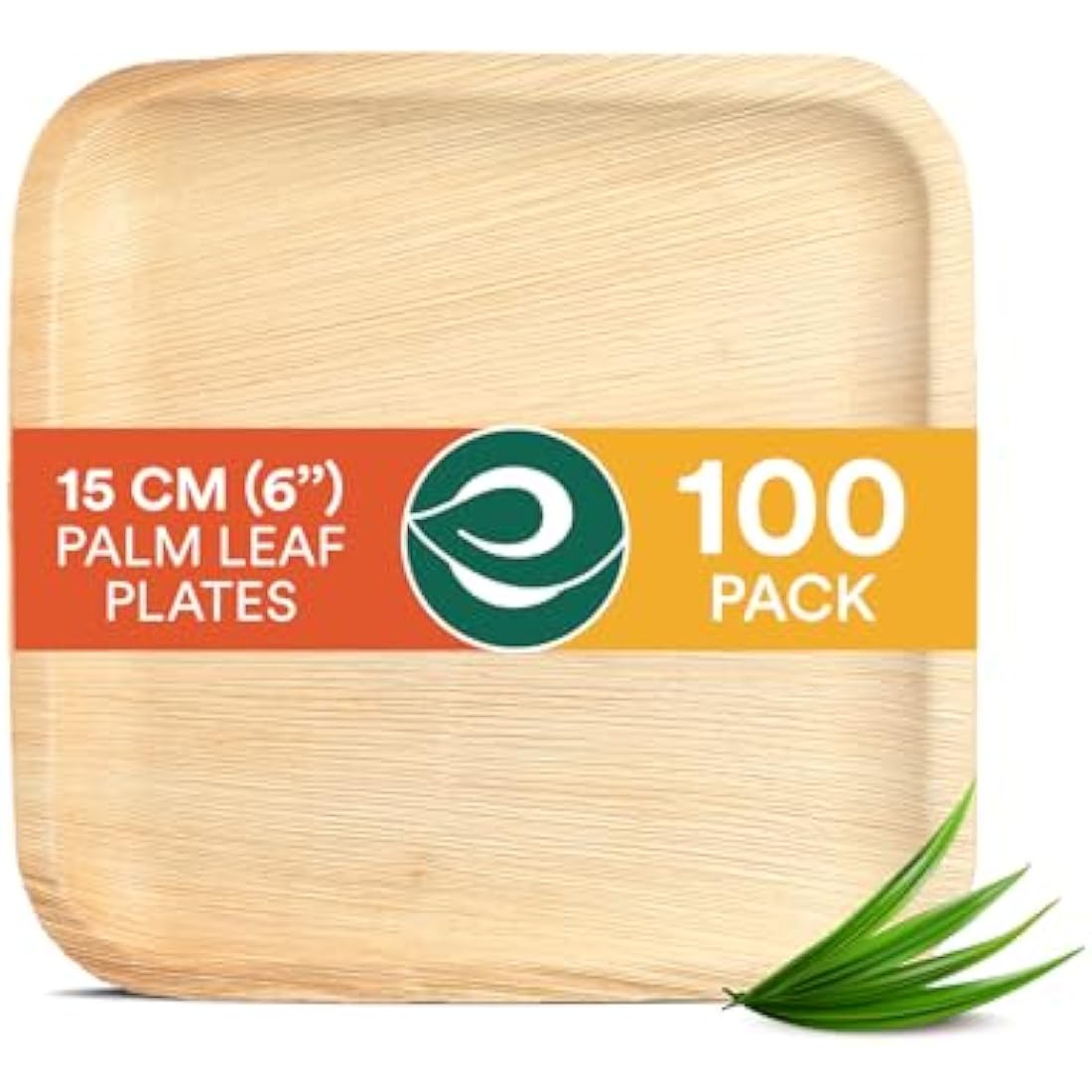 ECO SOUL 100 Disposable Palm Leaf Plates 6”(15cm) Square Small Bamboo Plate I Eco Friendly, Biodegradable, Compostable Heavy-Duty Plate, Wooden Plates for Party & Events I Microwave & Oven Safe