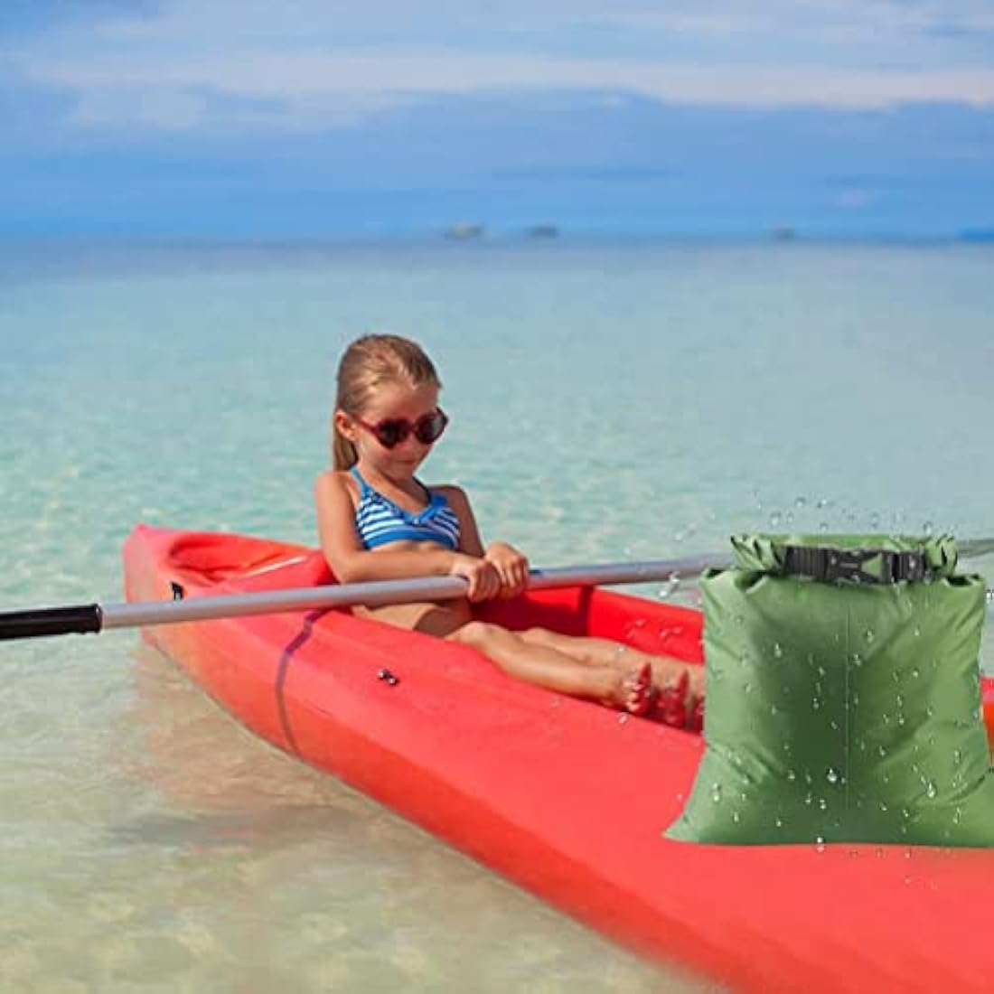 kuou 5Pcs Waterproof Dry Bags, Dry Sack Waterproof Bag Lightweight Snorkeling Drifting Bag Green (1.5L+2.5L+3.5L+4.5L+ 6L)