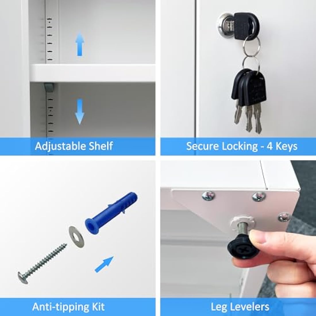 iJINGUR Metal Storage Cabinet with Locking Doors and 2 Adjustable Shelves, Small Lockable Storage Cupboard for Home Office Garage (White)