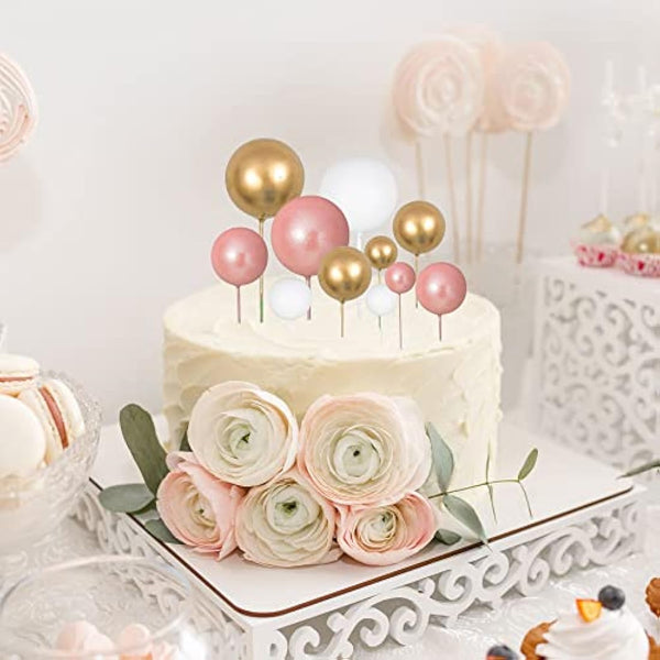 Gyufise 30Pcs Balls Cake Topper Mini Balloons Cake Toppers Foam Ball Cake Decorations Balloon Cake Topper Ball Shaped Cake Insert Topper for Birthday Party Baby Shower Decor Rose Gold White Gold