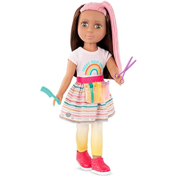 Glitter Girls – 14-Inch Hairdresser Doll – Brown & Pink Hair – Blow Dryer, Hair Clips & Hairstyling Accessories 3+ Years – Lara