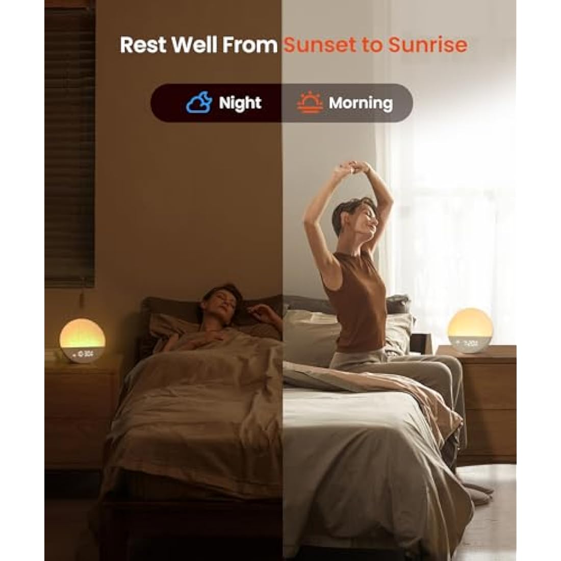 Dreamegg Sunrise 1 - Sunrise Alarm Clock, White Noise Machine with 29 Sounds, Wake Up Light Alarm Clock with 5 Wake up Sounds, 9 Dimmable Night Lights, Snooze, Customizable Sleep Routines for Adults