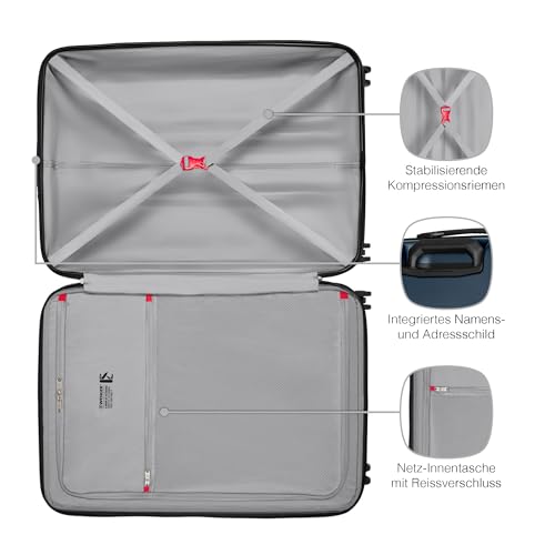 Wenger Prymo Medium hardside case with 4 Wheels, mid-Sized, 59 (67) L, Hardshell, Security Lock, for Men and Women, Travel or Vacation, Black, 612537