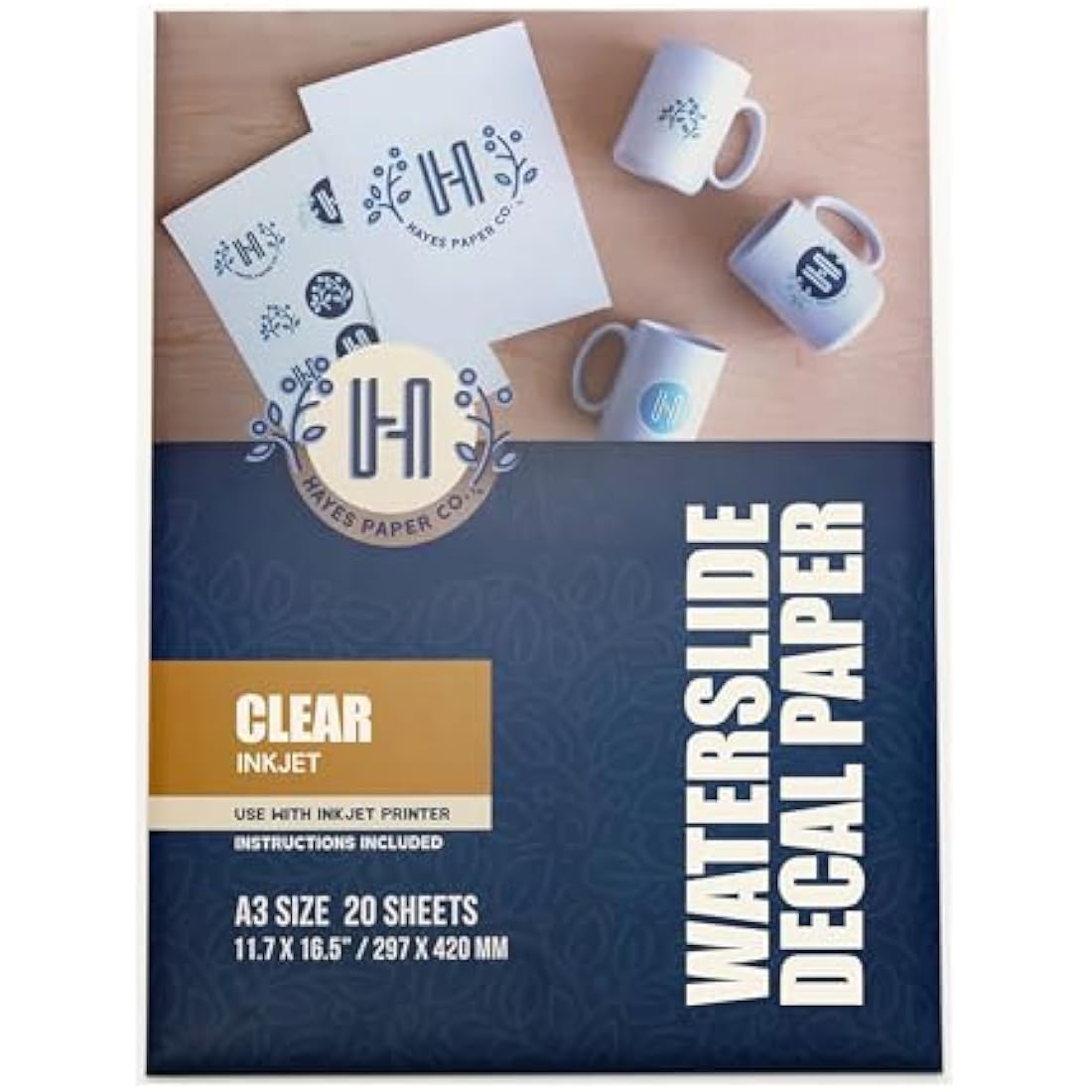 Hayes Paper Co, Waterslide Decal Clear Inkjet (A3, 20 Sheets)