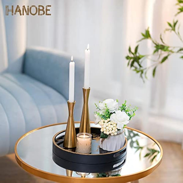 Hanobe Round Decorative Coffee Tray: Marble Pattern Serving Circle Tray with Handles Coffee Table Trays for Living Room Bar Drink Party Home Kitchen, Black