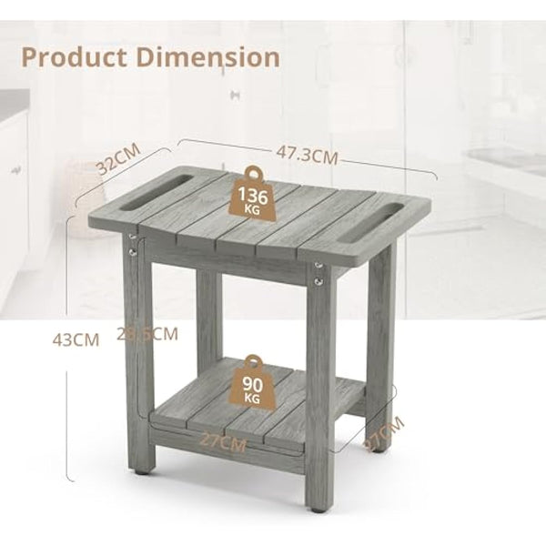 LUE BONA HDPS Shower Benches,Shower Stool for Shaving Legs with Shelf,Waterproof Bath Chair Seat for Bathroom,Weather Resistant/Non-Slip/Handles/Indoor or Outdoor Use,Grey