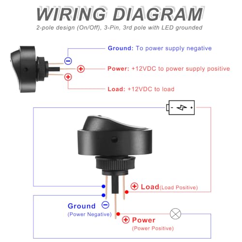 DAOKAI LED Lighted Rocker Switch 12V 30A SPST 3 Pin ON Off Toggle Switch Illuminated Red Lighted Oval Shaped Switch for Automotive Truck RV Boats - 5pcs