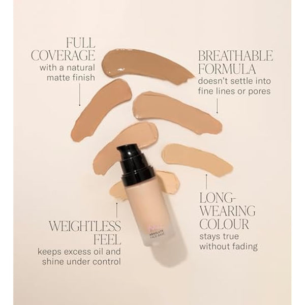 Mii Cosmetics Absolute Face Base, Full Coverage Foundation, Radiant Matte Finish, Feather Light Hydrating Formula, Vegan and Cruelty Free, Utterly Peachy 02