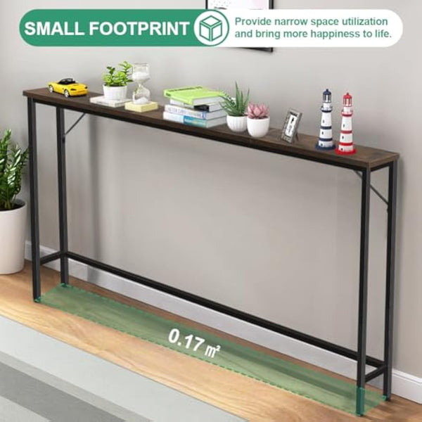 FURWOO Slim Console Table for Hallway Industrial Compact Display Table Sofa Table for Small Spaces(Rustic Brown)