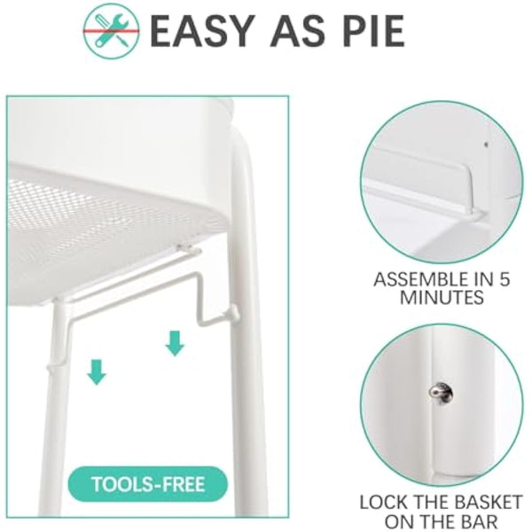 KINGRACK 3 Tier Metal Storage Trolley on Wheels, Beauty Book Craft Tea Art Trolley for Home Bathroom Kitchen Laundry, No screws needed Easy Rolling Utility Cart Mobile Storage Shelving Organizer