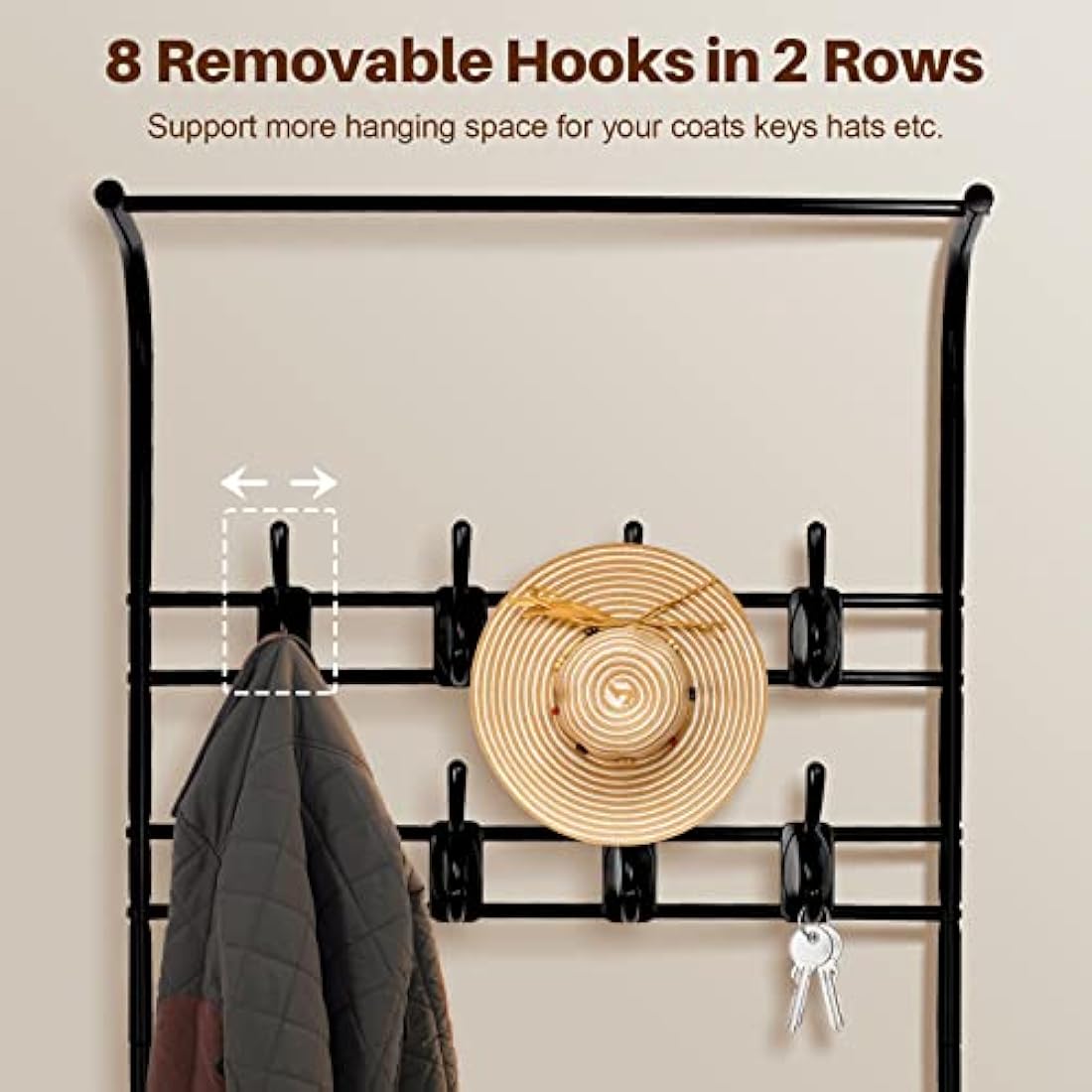 Innotic Coat Rack,Shoe Rack With Coat Hanger 16 Hooks Free Standing Coat Stands For Hallway, Entrance, Matte Steel Coat Rack Stand, Black