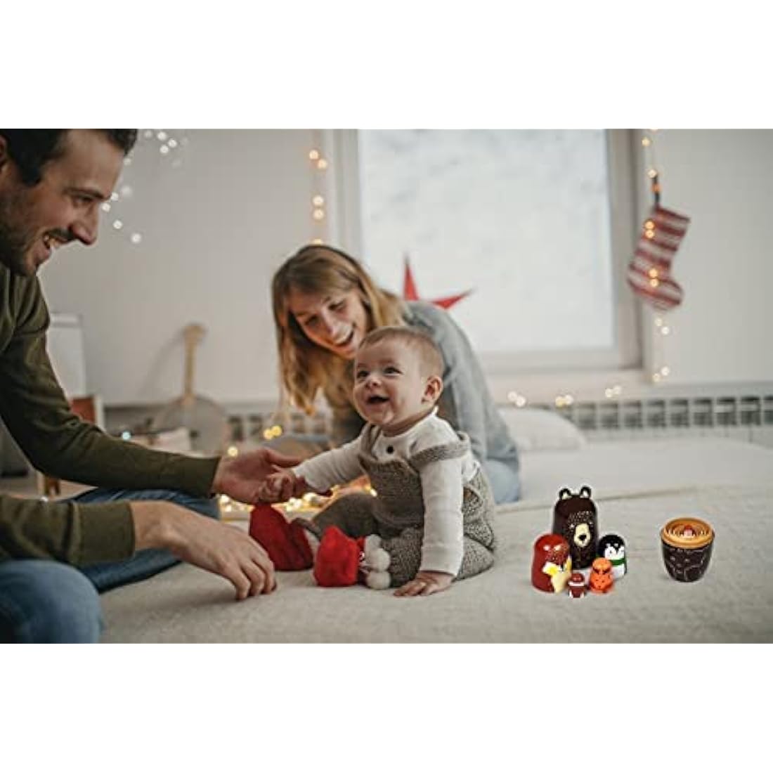 ELUTONG Traditional Russian Nesting Dolls - Wooden Bear Matryoshka Nested Dolls, 5Pcs/Set Handmade Stacking Educational Learning Kids Toys