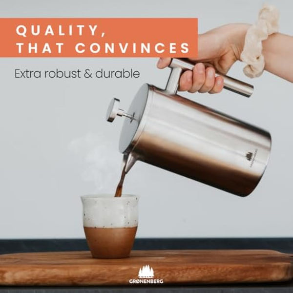 Groenenberg French Press I Coffee press I insulated cafetiere I Stainless steel Coffee maker in different sizes 2 cups to 4 cup