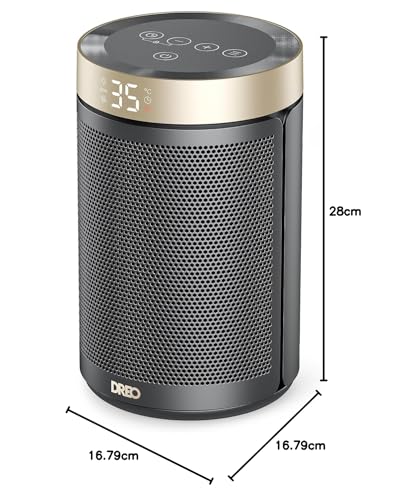 Dreo Electric Heater, 1500W Energy Efficient Space Silent Room Heater, Portable Ceramic Fan Heaters, Thermostat 3 Modes 12H Timer, Overheat & Tip Over Protection, for Bedroom, Atom 316, Gold
