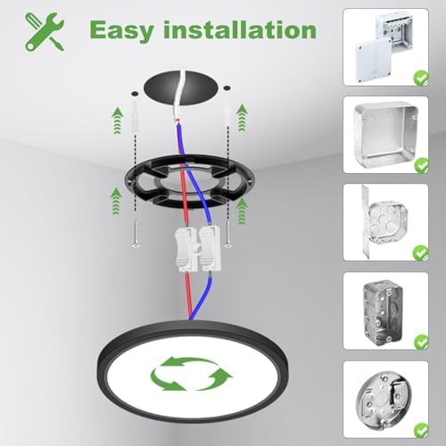 zemty [4 Pack 15W 1800LM LED Ceiling Light, Bathroom Lights Ceiling 3000K/4000K/6500K, 18cm IP44 Waterproof Ultra Thin Round Black Flush Ceiling Light for Living Room,Bedroom,Kitchen,Toilet