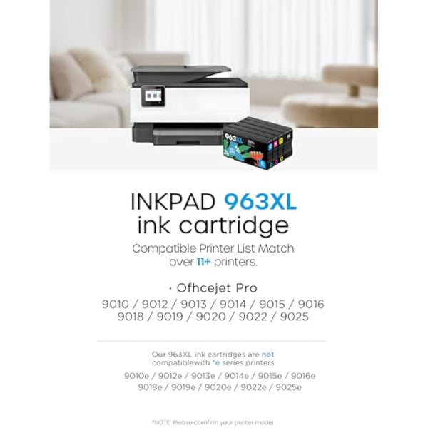 iNKPAD 963XL Ink Cartridges Multipack Compatible with HP 963 963 XL Ink Cartridges for HP Officejet Pro 9010 9016 9019 9018 9013 9020 9015 9012 9022 9014 9025 (4-Pack, Black Cyan Magenta Yellow)
