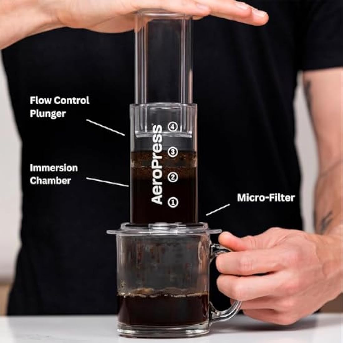 AeroPress Clear Coffee Press – 3 in 1 brew method combines French Press, Pourover, Espresso - Full bodied coffee without grit or bitterness - Small portable coffee maker for camping & travel