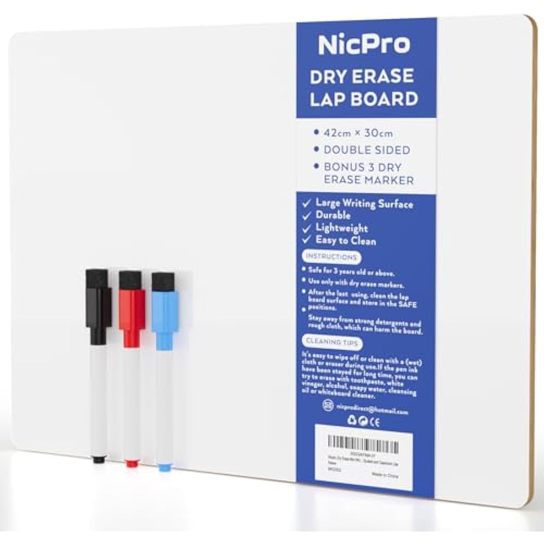 Nicpro Dry Erase Mini Whiteboard A3, 30 x 42 cm Double Sided Lapboard with 3 Water-Based Pens Learning Small White Board Portable Drawing Writing for Student and Classroom Use