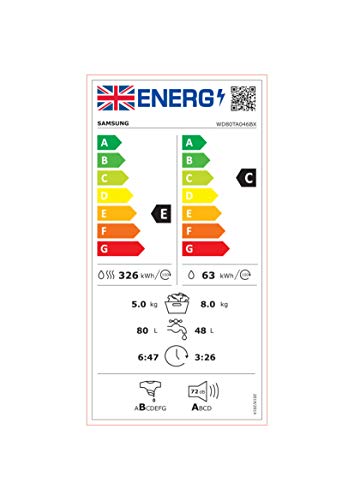 Samsung Series 6 Washer Dryer, AI Energy, Wi-Fi enabled, 9/6kg 1400rpm, White,WD90DG6B85BEU1