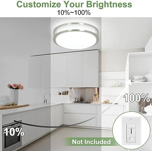 DINGLILIGHTING 30W LED Ceiling Light Fixture, 13 in Flush Mount Ceiling Lights, Brushed Nickel Round Lamp for Living Room, Bedroom, Kitchen, Hallway,3000-6000K 5 Color Adjustable, Super Bright