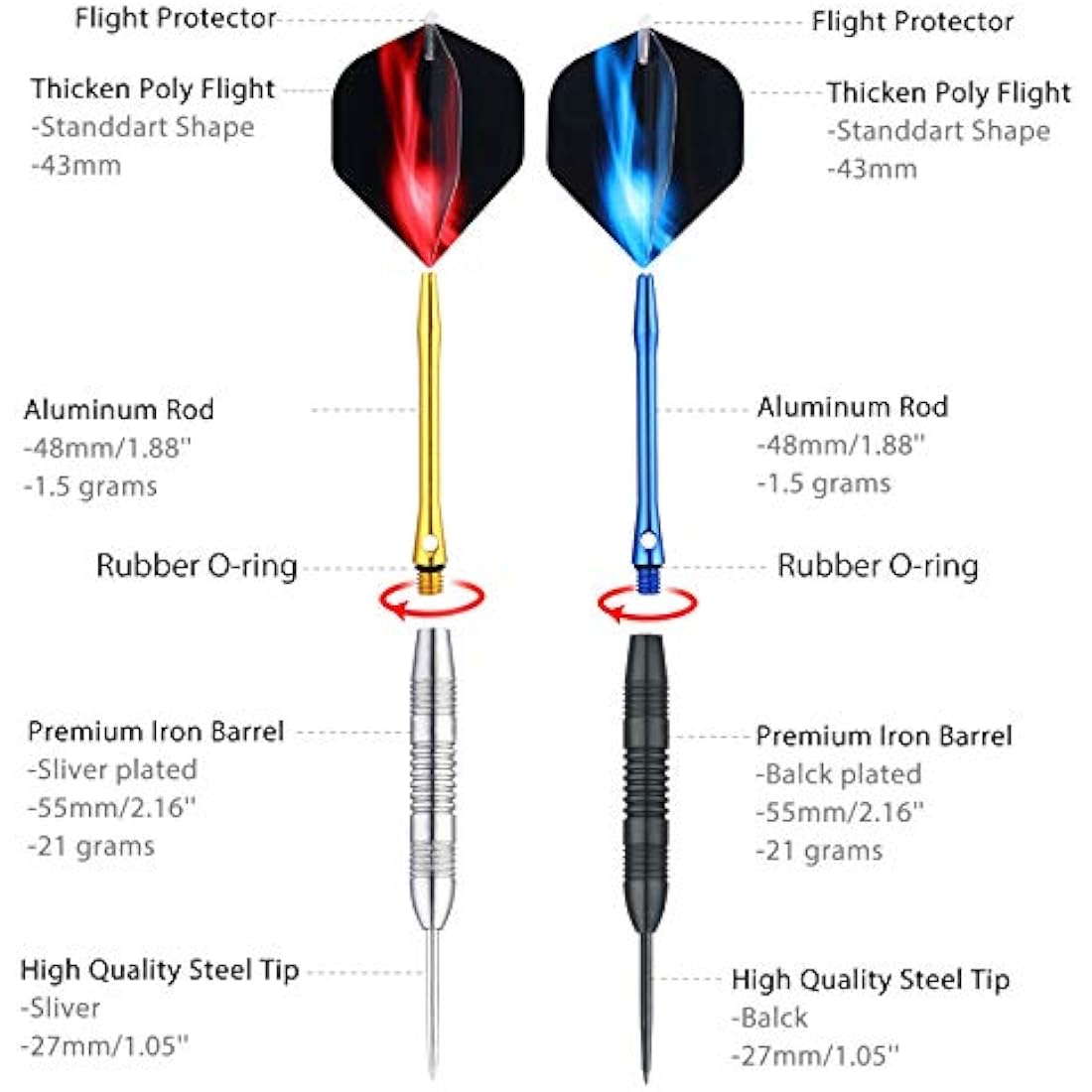 centaur 12 Pack Steel Tip Darts, Professional 22/24 Grams Metal Dart Set with 4 Color Premium Aluminum Shafts and 4 Style PET Flights and Dart Case, Beginner or Professional Darts