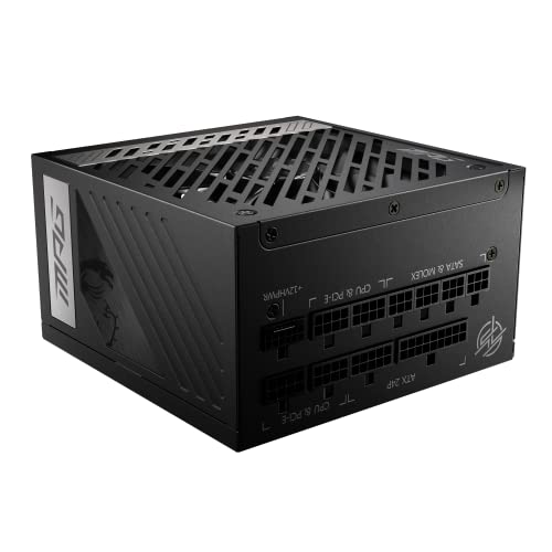 MSI MPG A1000G PCIE5 Power Supply Unit, UK Plug - 1000W, 80 Plus Gold Certified, Fully Modular ATX 3.0, PCIe 5.0 GPU Support, Japanese 105°C Capacitors, 0% RPM Mode, Flat Cables - 10 Year Warranty