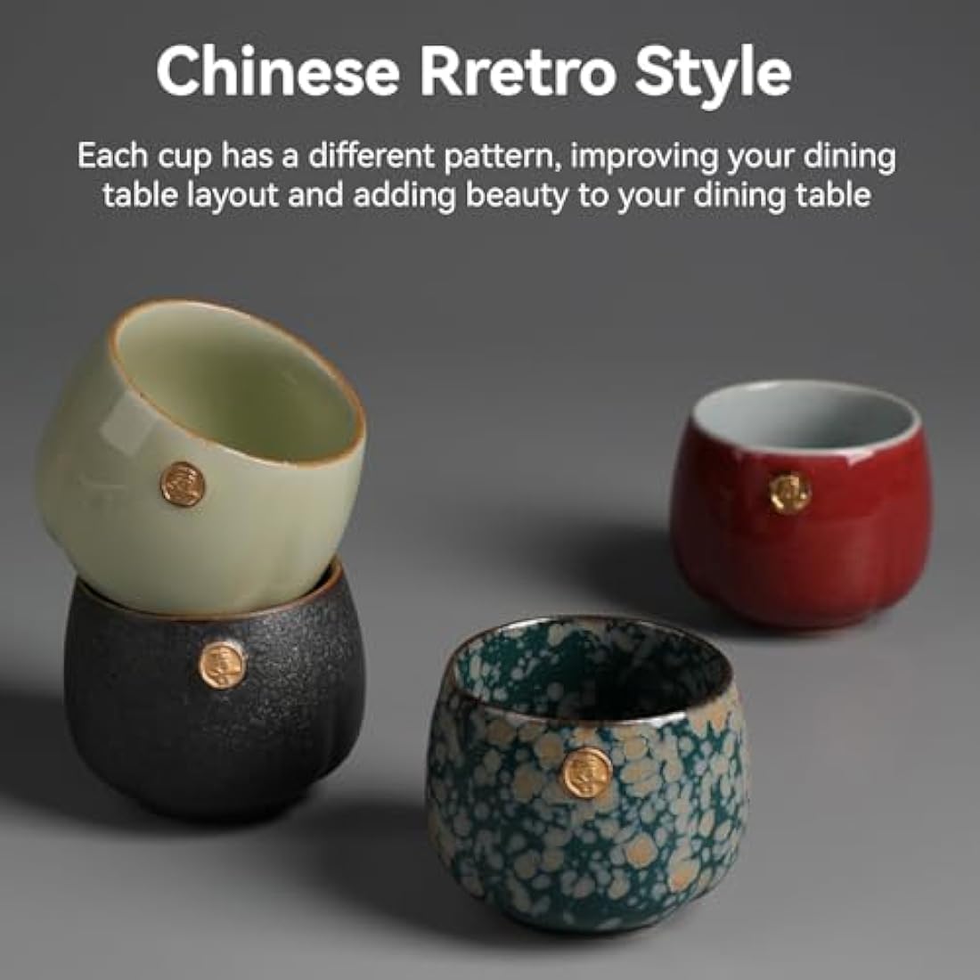 4 Pcs Ceramic Chinese Kung Fu Tea Cup Set - Japanese Retro Mugs for Sake and Tea Drinking With Box (01)