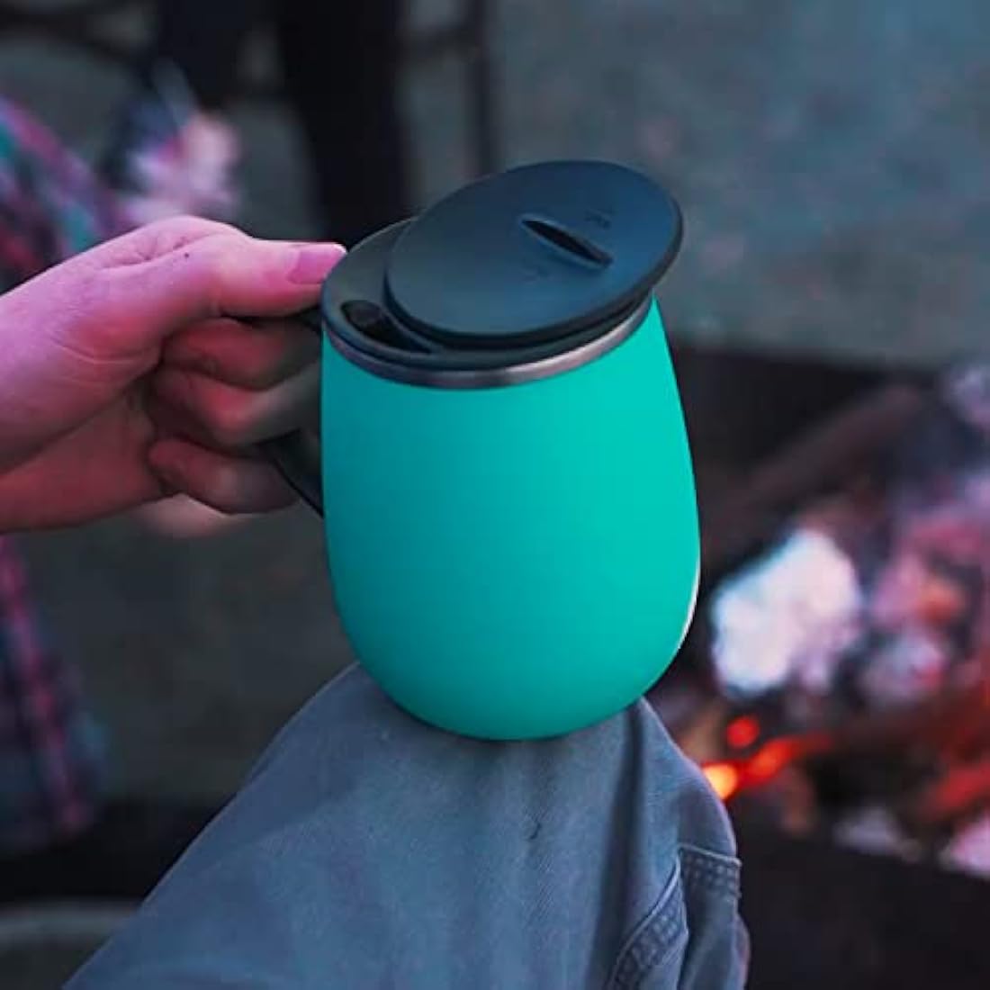 Ideus Coffee Mug 470ml (16oz), Double Wall Vacuum Insulated Stainless Steel Coffee & Tea Cup w/Non-Slip Handle & Slider Module Lid & Large Volume (Light Blue)