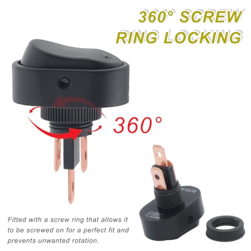 DAOKAI LED Lighted Rocker Switch 12V 30A SPST 3 Pin ON Off Toggle Switch Illuminated Red Lighted Oval Shaped Switch for Automotive Truck RV Boats - 5pcs