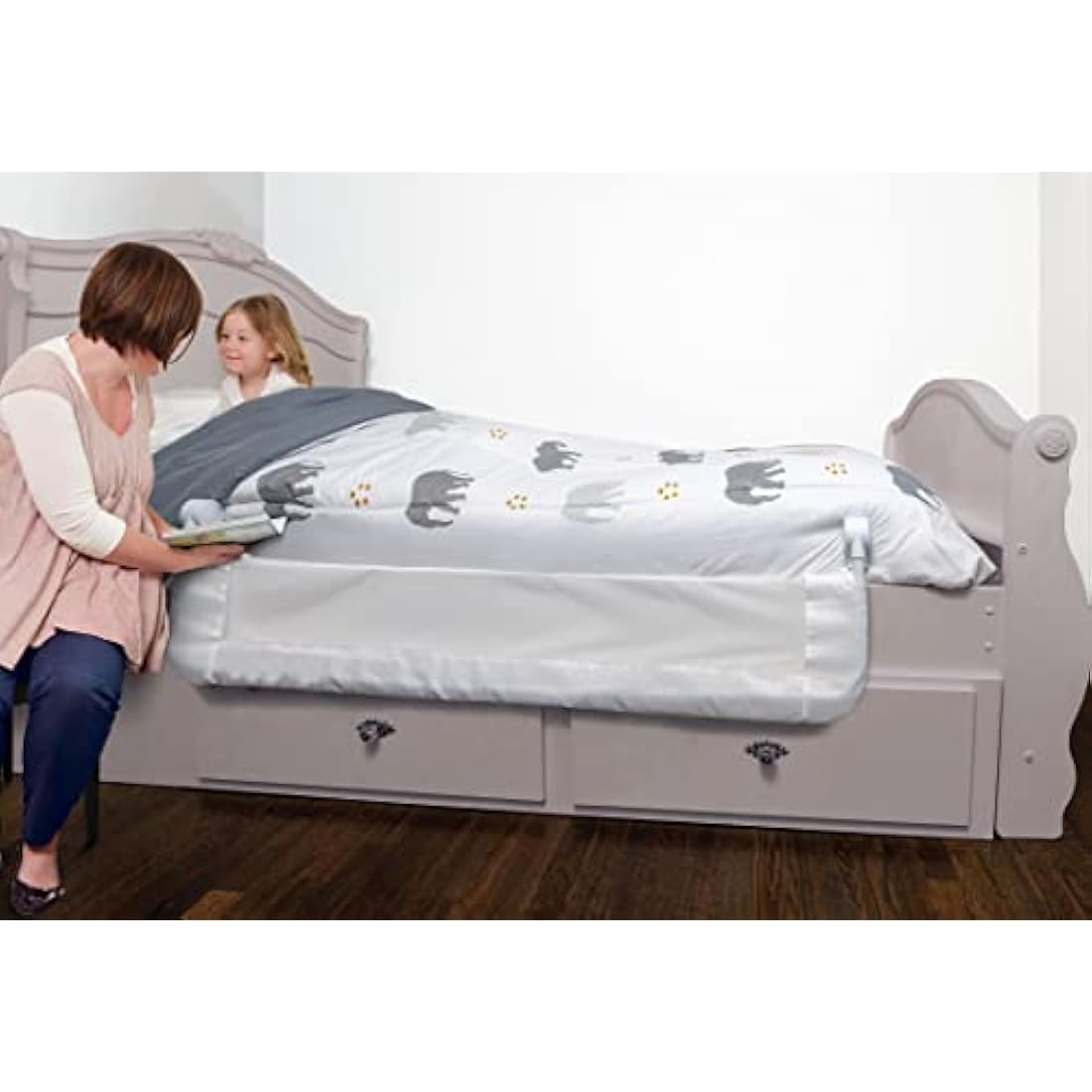 Dreambaby Nicole Bed Guard Rail for Toddlers - Extra Wide 150cm & 50cm Tall - Easy Assembly, Washable Cover, Safe Transition from Cot-to-Bed - Fits King Size Beds - Grey