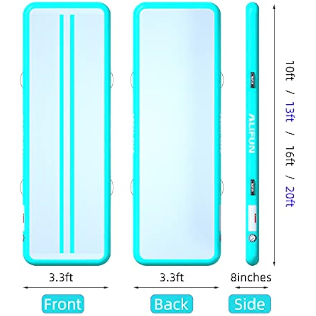 ALIFUN Inflatable Air Tumbling Mat Gymnastics Tumble Mat 6FT 10FT 13FT 16FT 20FT Training Mat Thick 10CM 20CM with Electric Air Pump