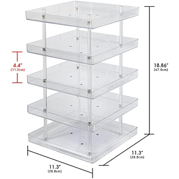 JACKCUBE DESIGN 5 Tier Clear Nail Polish 360 Rotating Display Rack Organizer Stand Makeup Cosmetics Storage Box Carousel Shelf with Acrylic Guard(5tier) – :MK387-5
