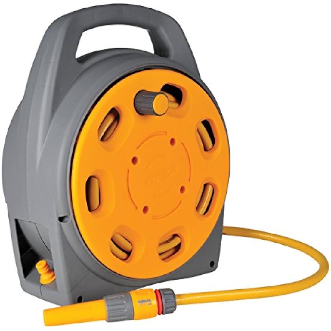 HOZELOCK - Portable Compact Hose Reel 20 m : 20m Streamlined Hose Reel, Compact, Large Handle, Supplied with 1 Nozzle and all Fittings [2382R0777]