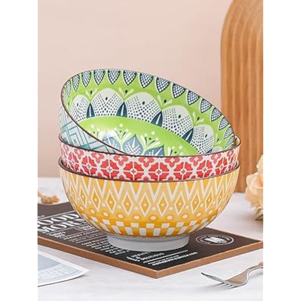 AHX Porcelain Large Serving Bowls - Salad Soup Noodle Ramen Bowls - Big Cereal Pasta Bowl Set - 3 Pack Large Capacity Ceramic Bowl Sets -Microwave & Dishwasher Safe - 8inch（57oz/1.8 Quart