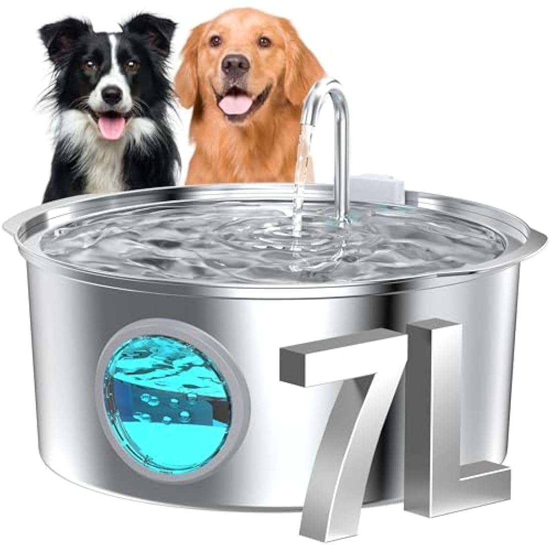 Dog Water Fountain for Drinking: Stainless Steel Cat Water Fountain for Drinking - 7L/236oz/1.8G Quiet Pet Fountain Water Bowl - Convenient Handle-Design - for Large Dogs Cats & Multi-Pets Home