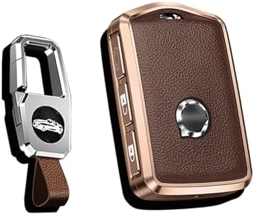 HIBEYO Key Case Fits for Volvo Smart Car Key Case Protective Cover Compatible with Volvo XC60 XC70 XC90 C30 S60 S80 S90 V60 V70 V90 key rings Key Box Leather Key Fob Accessories Side Buttons-