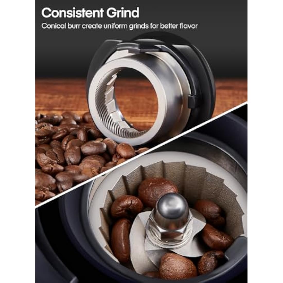 FOHERE Conical Burr Coffee Grinder Electric, Coffee Bean Grinder with 35 Precise Grind Setting, Adjustable Burr Grinders, Anti-static Burr Coffee Grinder for Espresso, Drip Coffee, French Press, Black