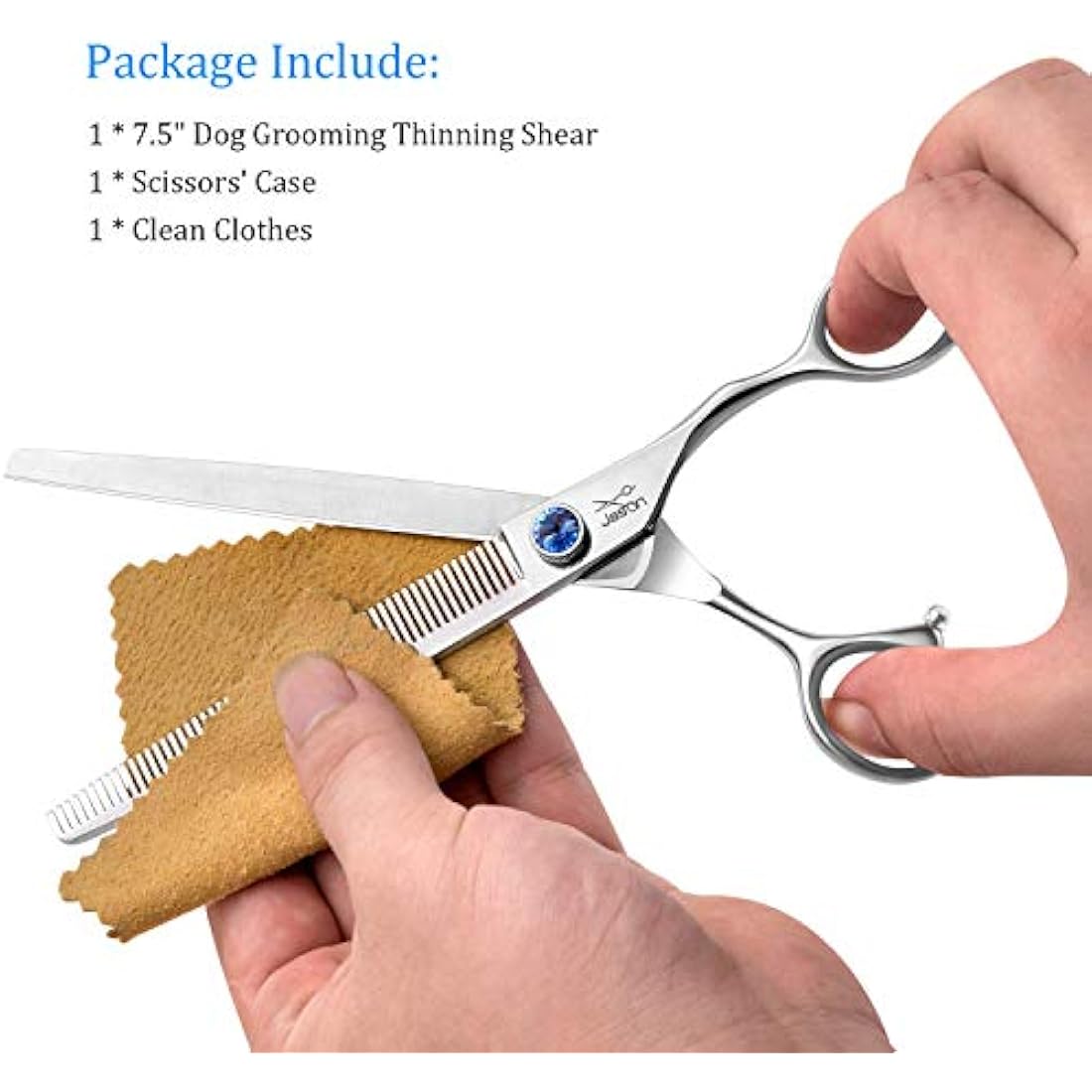 JASON 7.5" 56 Teeth Blending Dogs Grooming Scissors Cats Thinning Shears Pets Blender Thinner Trimming Texturizing Kit with Offset Handle Blue Jewelled Screw