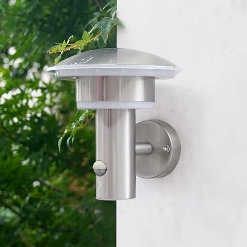 NBHANYUAN Lighting® Outdoor LED Wall Light with Motion Sensor 4 Modes Outside Lights SUS316 Stainless Steel Mains Powered PIR Weatherproof 3000K Warm White Light for Front Door, Porch 1000LM IP44