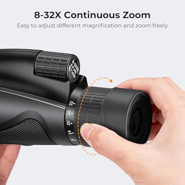 K&F Concept 8-32X50 Zoom Monocular with Cell Phone Holder, Monocular for Adults -BAK4 Prism and FMC Lens - IP66 Waterproof - Great for Birdwatching, Hiking, Hunting, Camping, Traveling, Black